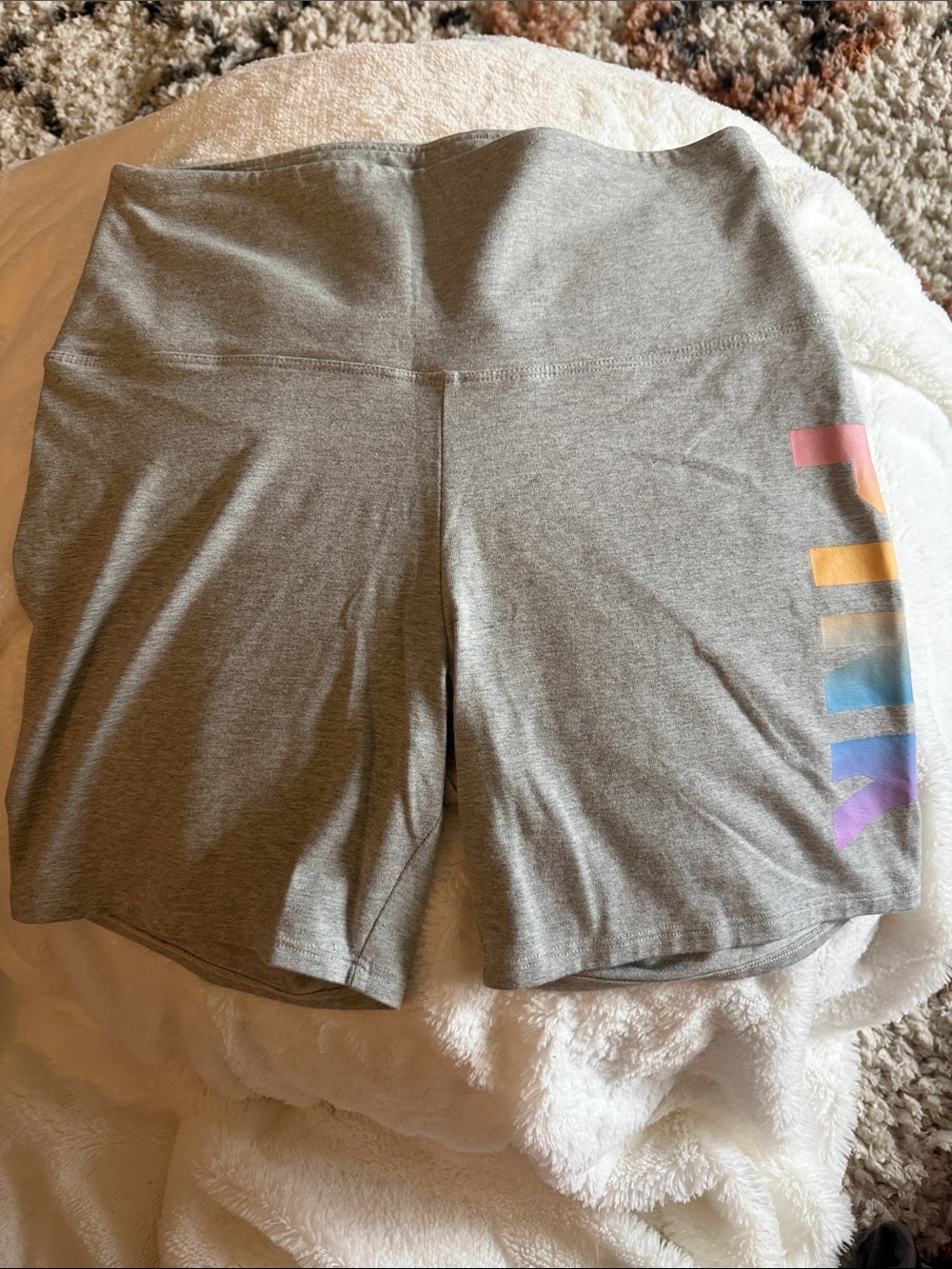 PINK Victoria's Secret Gray Bike Shorts with Pastel Side Stripes